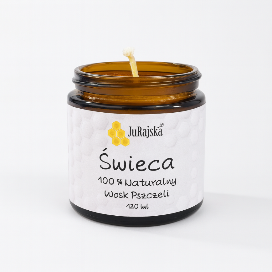 Świeca z wosku pszczelego w szklanym słoiczku 120 ml