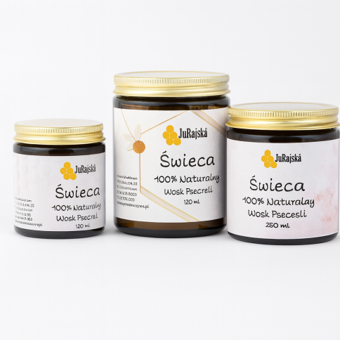 Świeca w szklanym słoiczku z wosku pszczelego 180 ml Świeca w szklanym słoiczku z wosku pszczelego 180 ml