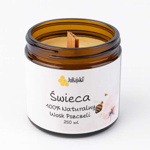 Świeca w szklanym słoiczku z drewnianym knotem 250 ml Świeca w szklanym słoiczku z drewnianym knotem 250 ml